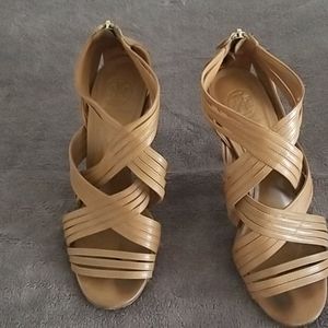 Tory Burch tan leather strappy heels